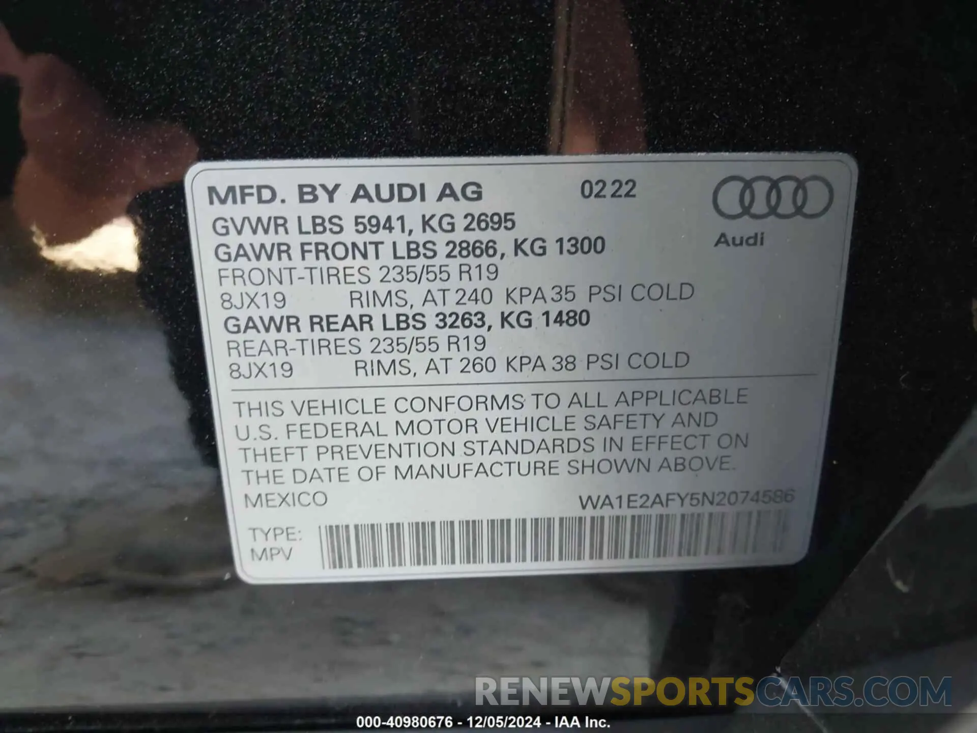 9 fotografías del automóvil dañado WA1E2AFY5N2074586 AUDI Q5 2022