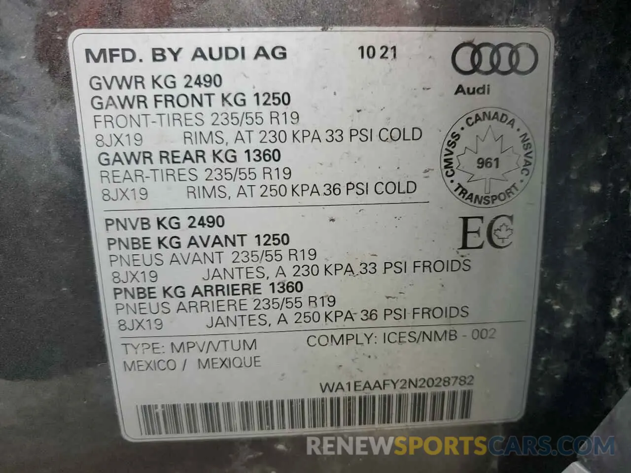 14 fotografías del automóvil dañado WA1EAAFY2N2028782 AUDI Q5 2022