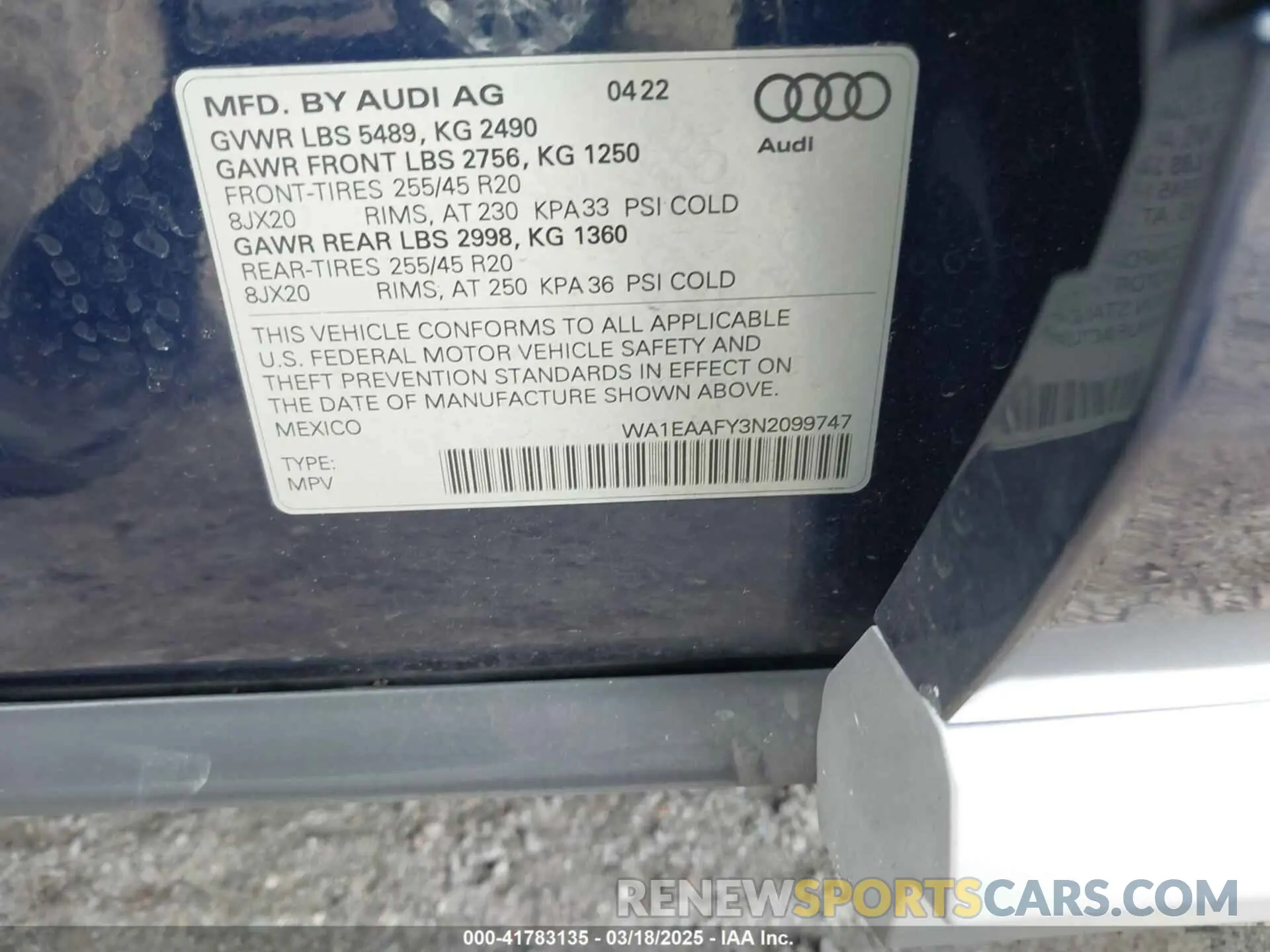 9 fotografías del automóvil dañado WA1EAAFY3N2099747 AUDI Q5 2022