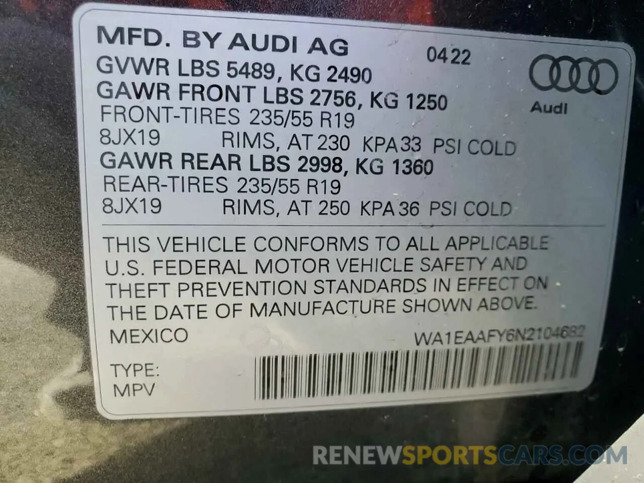 13 fotografías del automóvil dañado WA1EAAFY6N2104682 AUDI Q5 2022