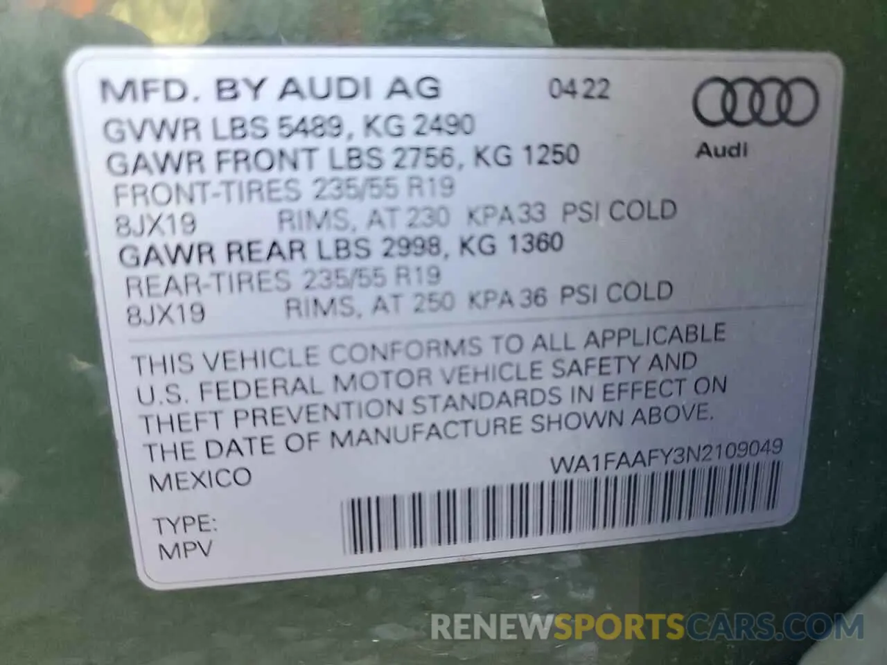 13 fotografías del automóvil dañado WA1FAAFY3N2109049 AUDI Q5 2022