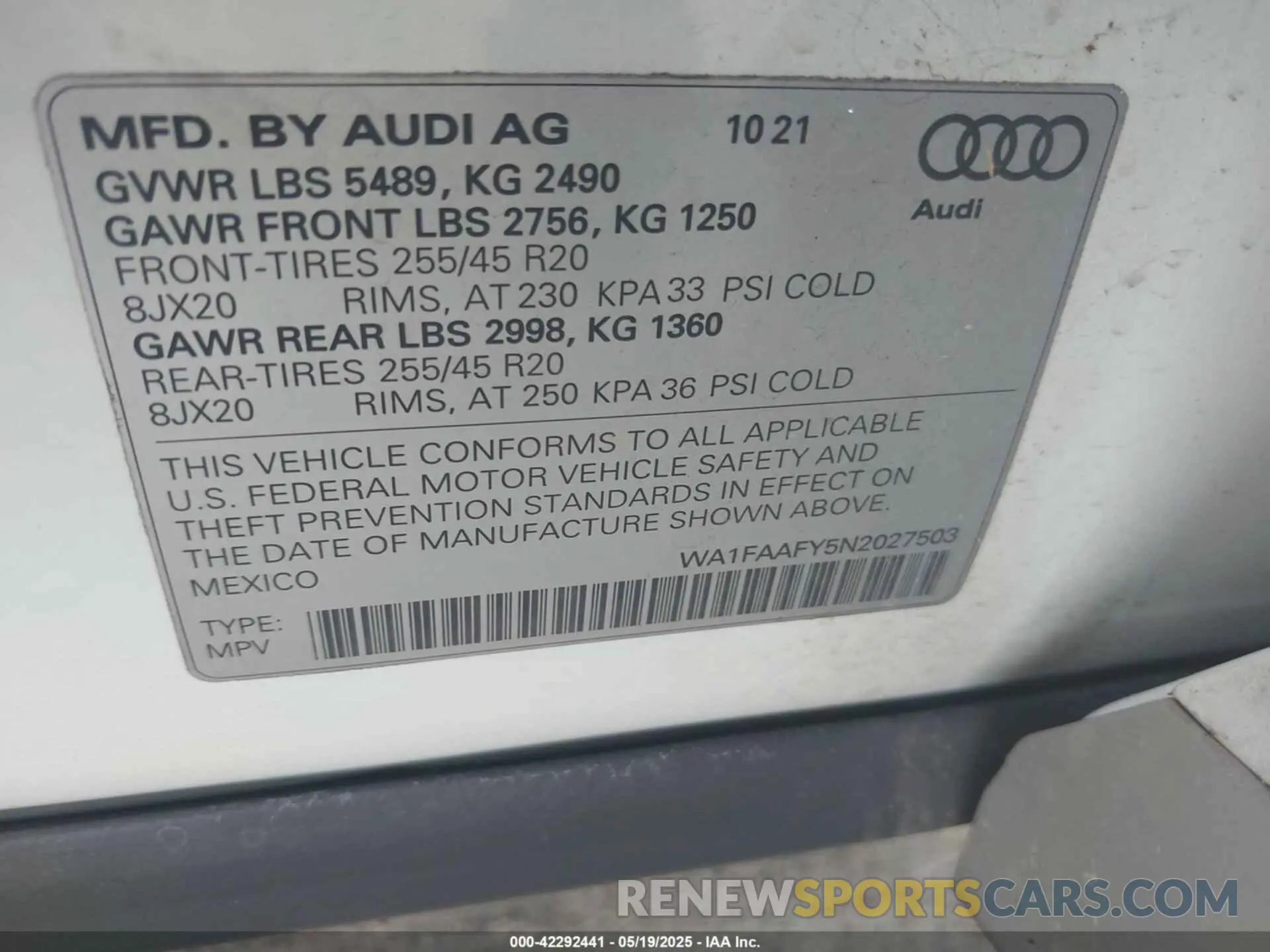 9 fotografías del automóvil dañado WA1FAAFY5N2027503 AUDI Q5 2022