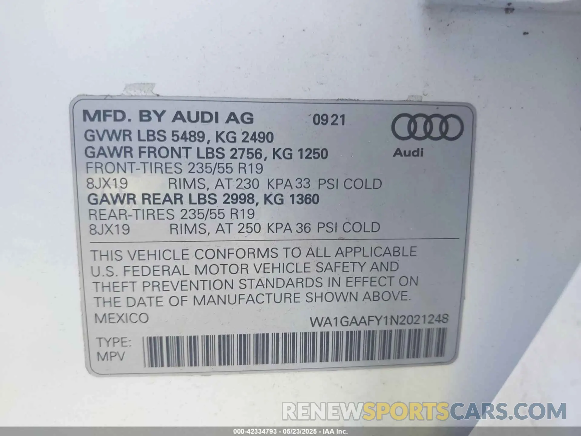 9 fotografías del automóvil dañado WA1GAAFY1N2021248 AUDI Q5 2022
