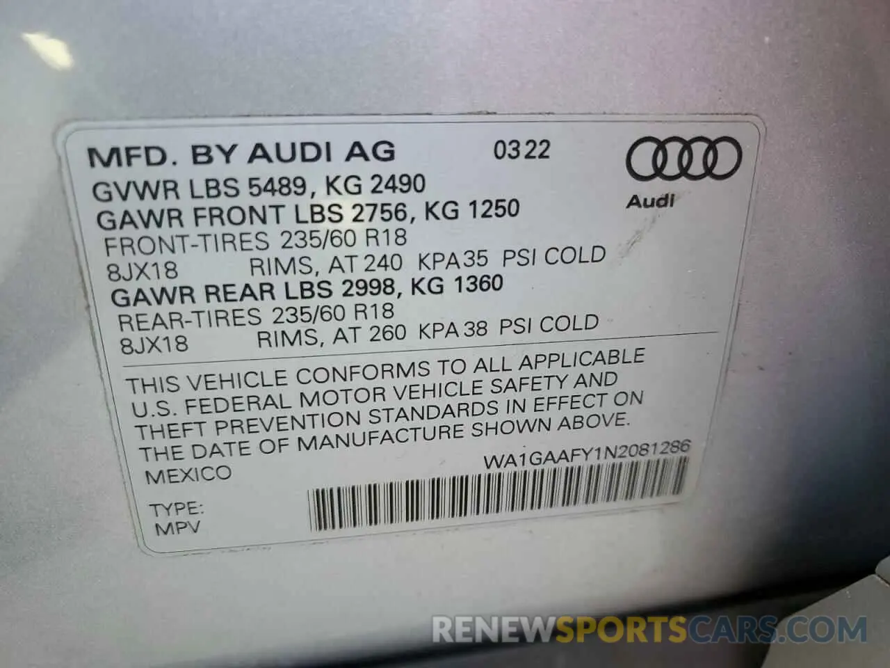14 fotografías del automóvil dañado WA1GAAFY1N2081286 AUDI Q5 2022