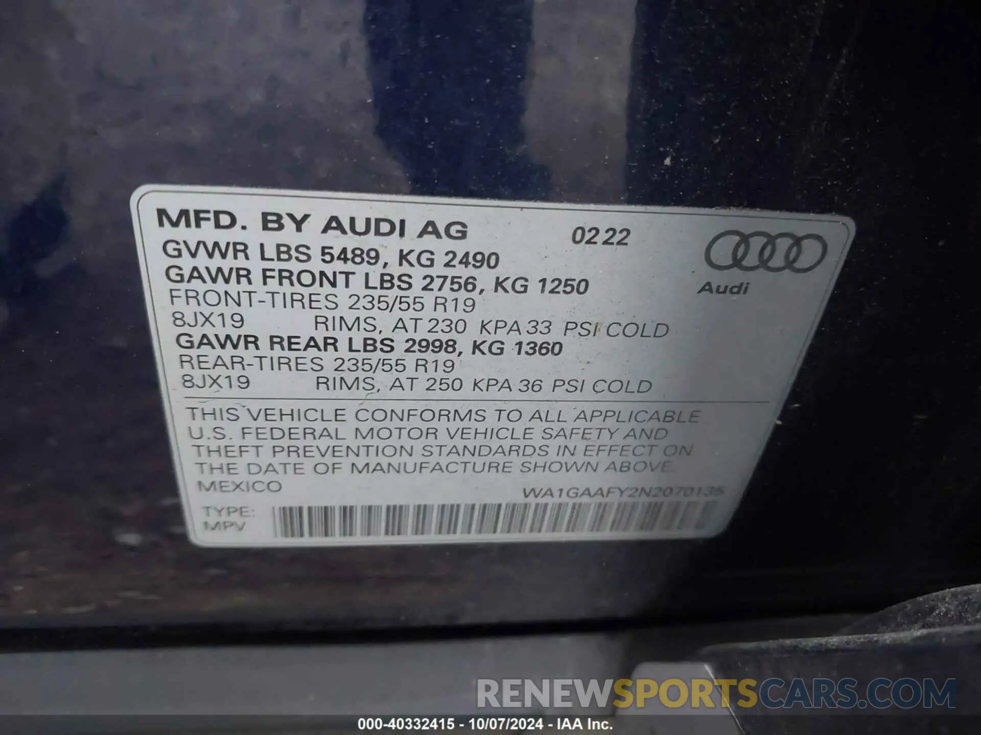 9 fotografías del automóvil dañado WA1GAAFY2N2070135 AUDI Q5 2022