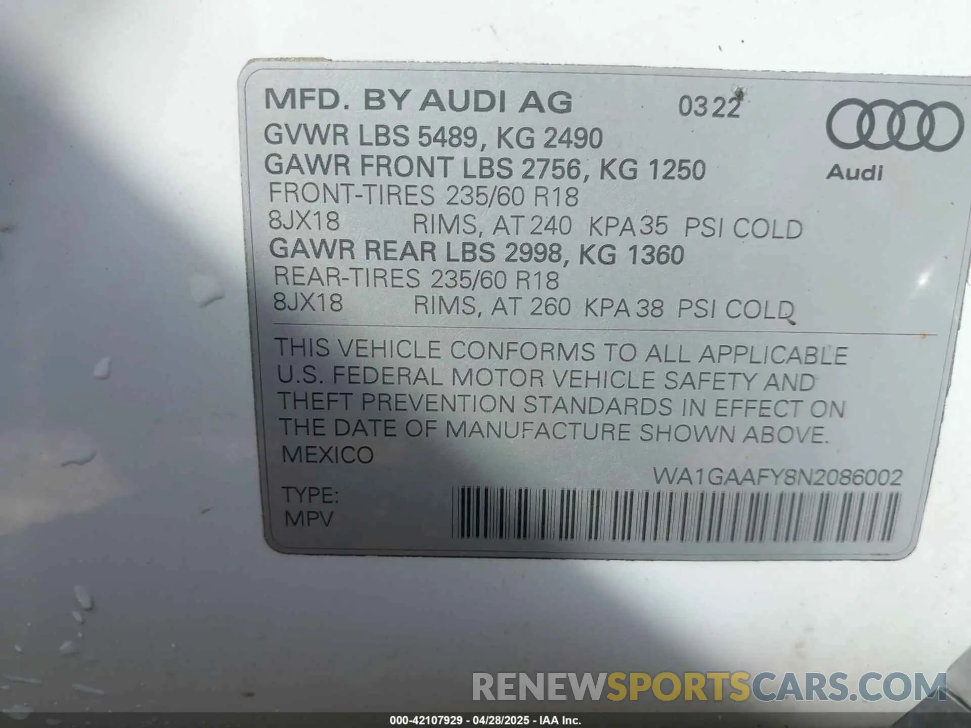 9 fotografías del automóvil dañado WA1GAAFY8N2086002 AUDI Q5 2022