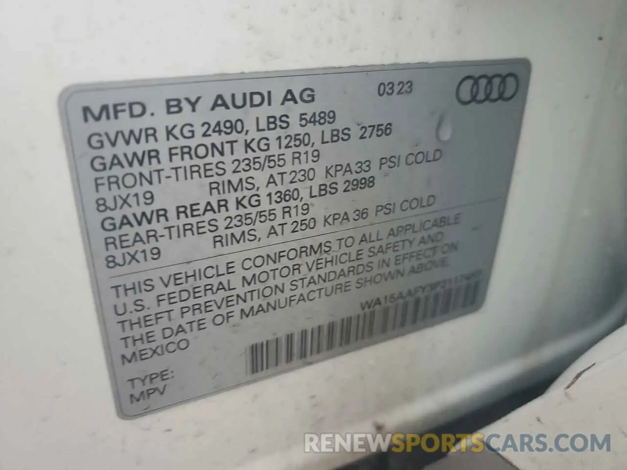 15 fotografías del automóvil dañado WA15AAFY3P2117487 AUDI Q5 2023
