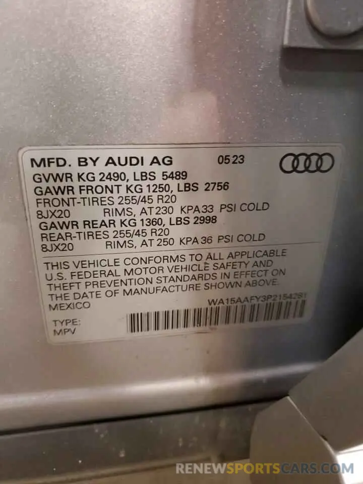 14 fotografías del automóvil dañado WA15AAFY3P2154281 AUDI Q5 2023