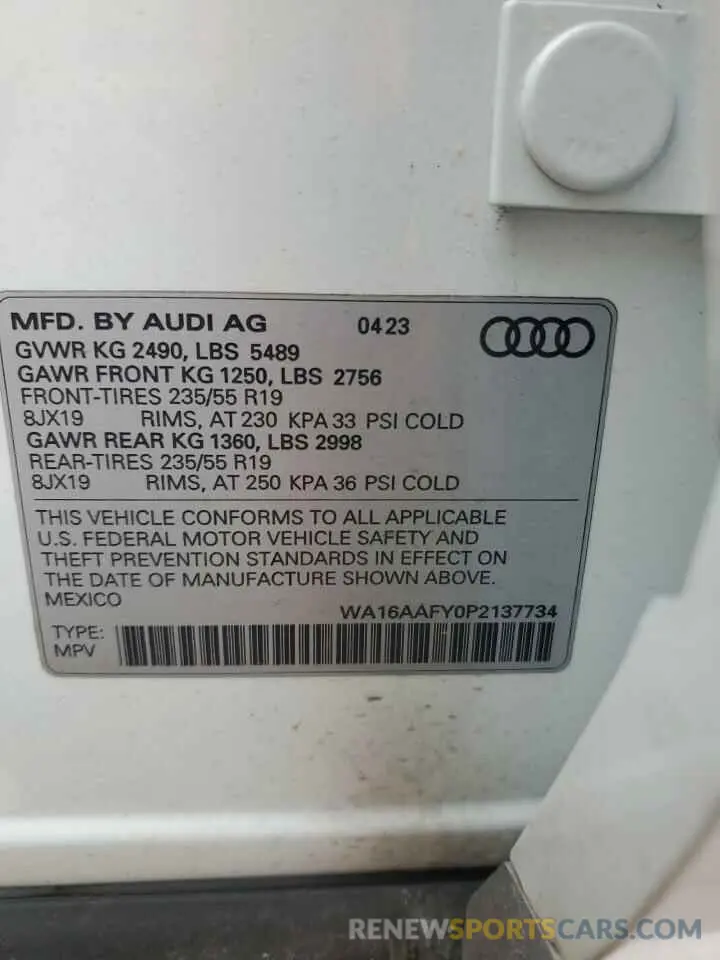 12 fotografías del automóvil dañado WA16AAFY0P2137734 AUDI Q5 2023