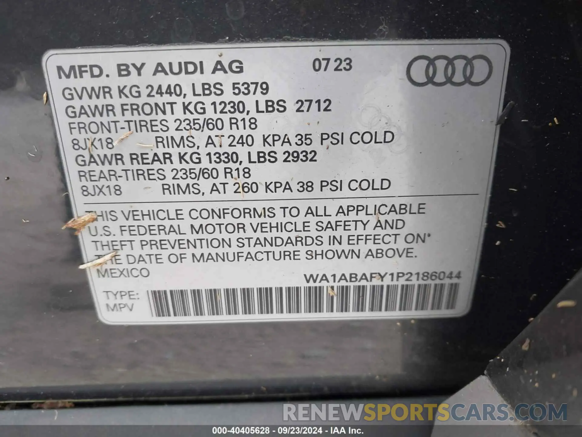 9 fotografías del automóvil dañado WA1ABAFY1P2186044 AUDI Q5 2023