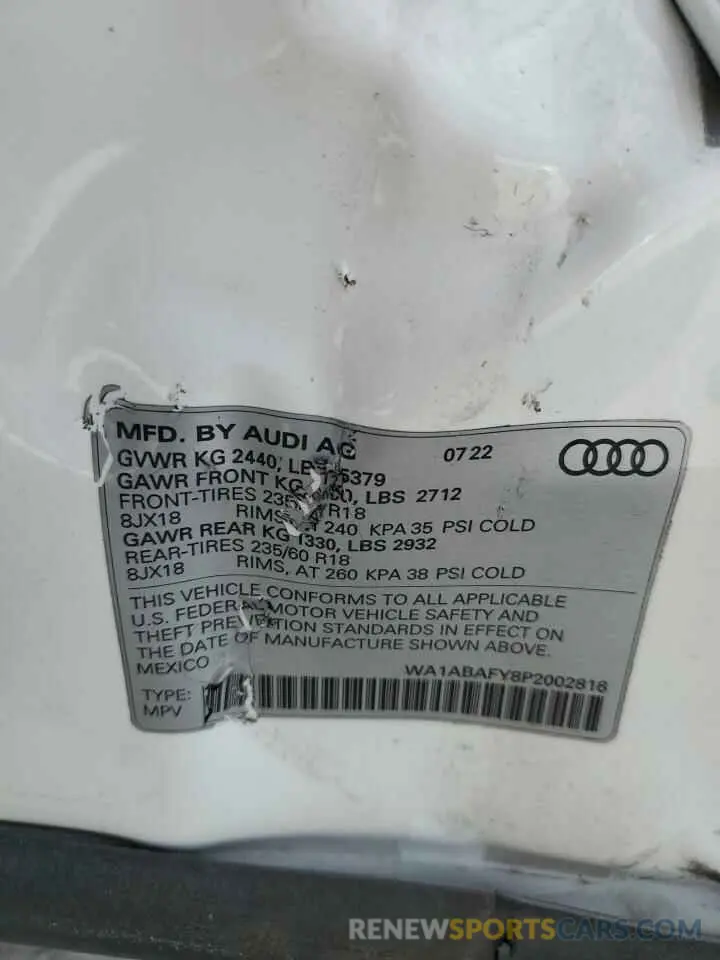13 fotografías del automóvil dañado WA1ABAFY8P2002816 AUDI Q5 2023