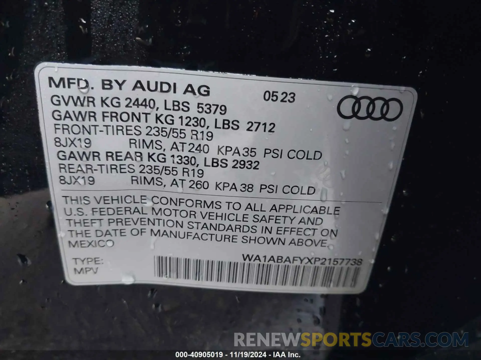 9 fotografías del automóvil dañado WA1ABAFYXP2157738 AUDI Q5 2023