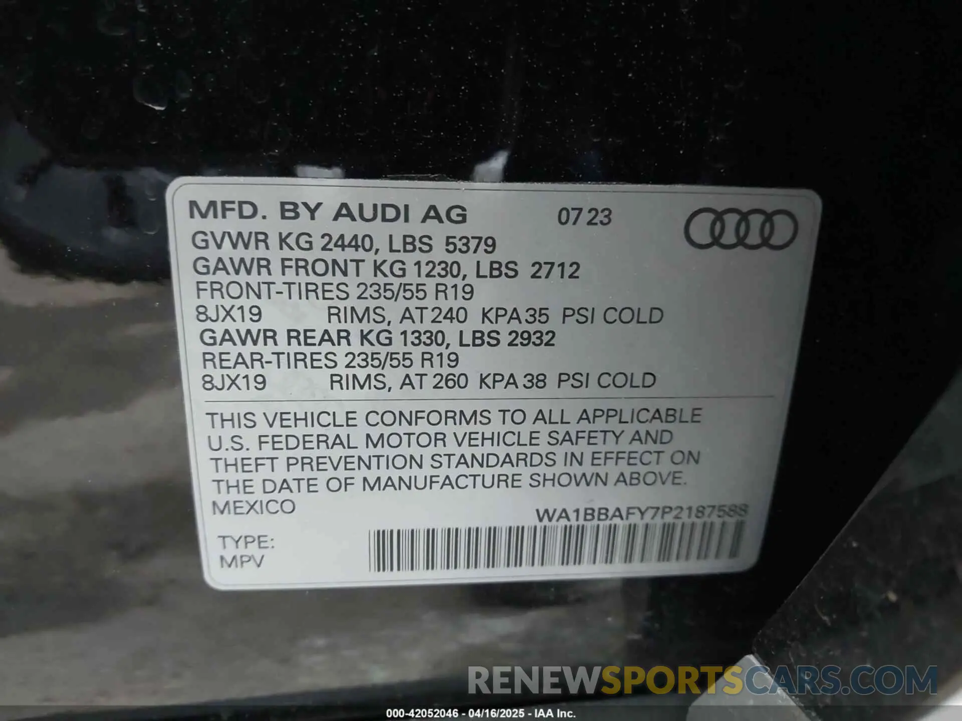 9 fotografías del automóvil dañado WA1BBAFY7P2187588 AUDI Q5 2023
