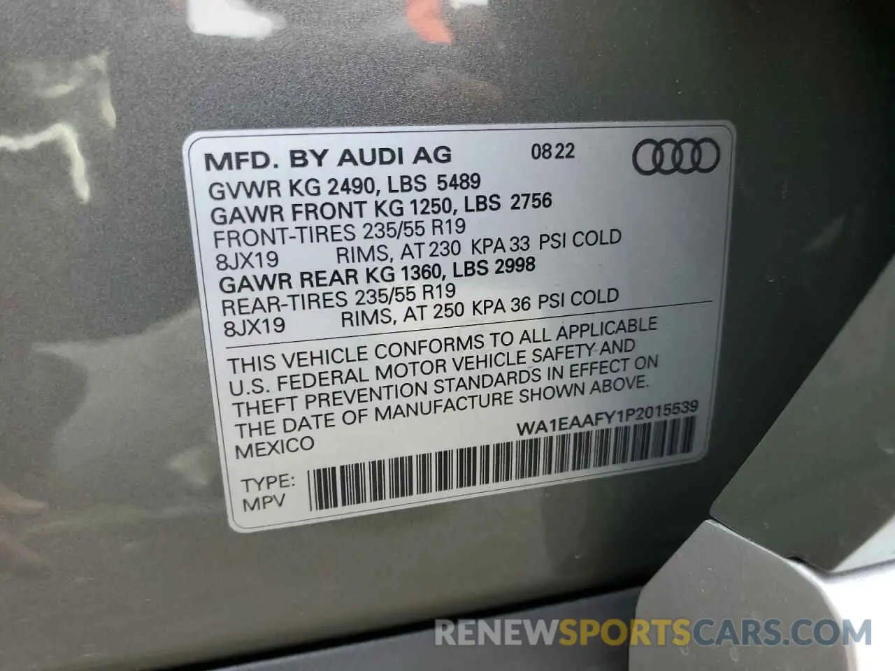 13 fotografías del automóvil dañado WA1EAAFY1P2015539 AUDI Q5 2023