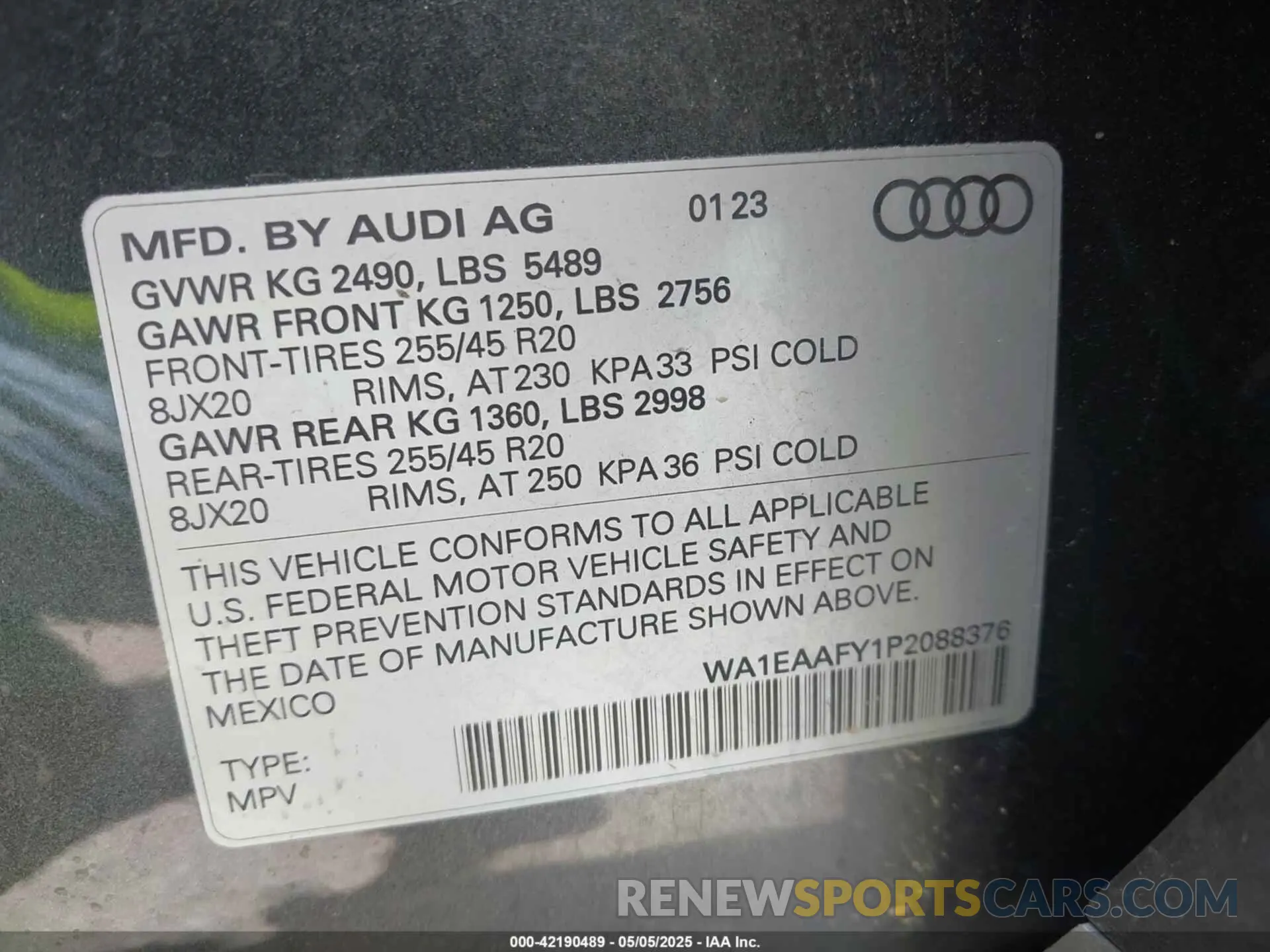 9 fotografías del automóvil dañado WA1EAAFY1P2088376 AUDI Q5 2023