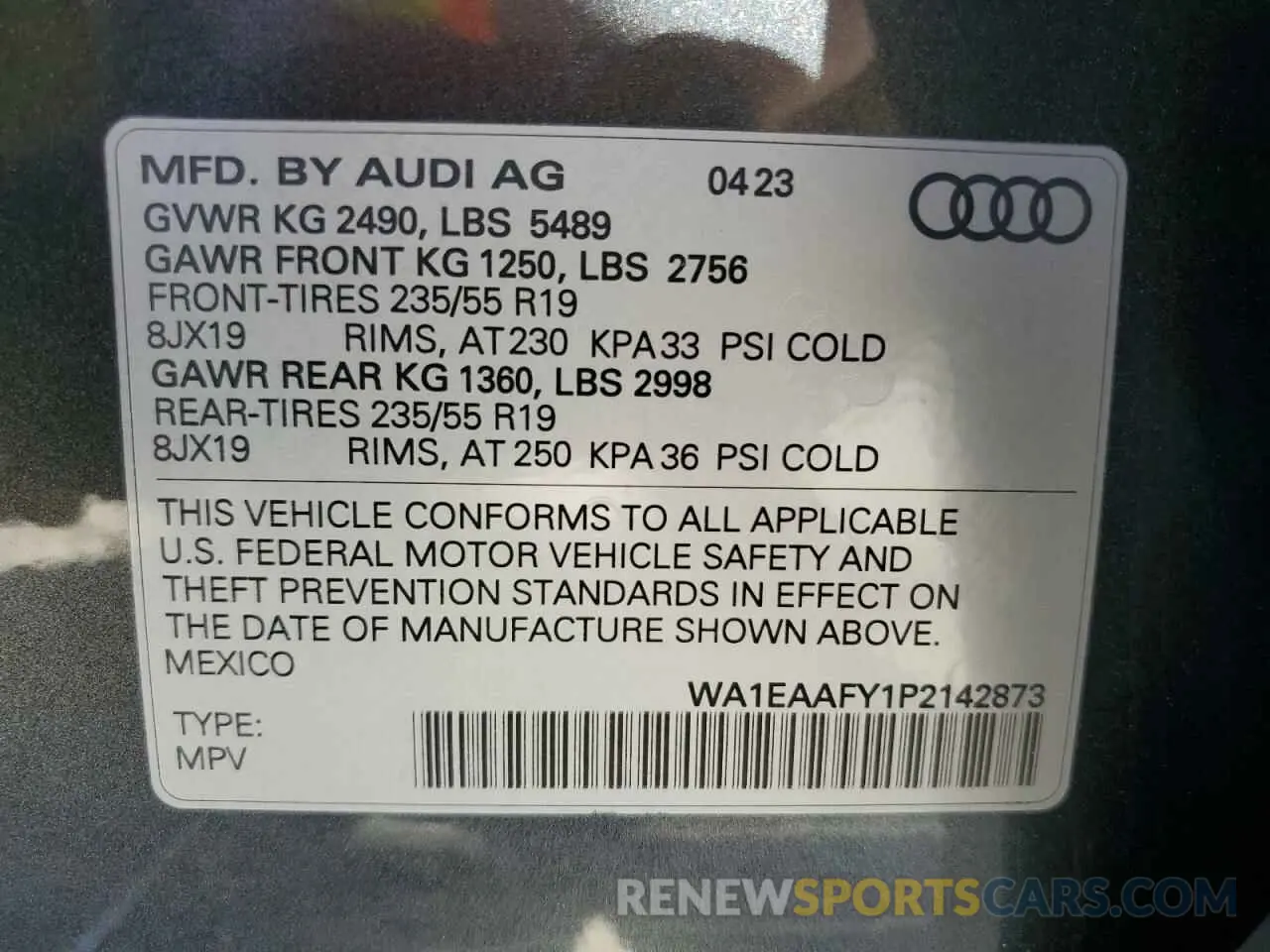 14 fotografías del automóvil dañado WA1EAAFY1P2142873 AUDI Q5 2023
