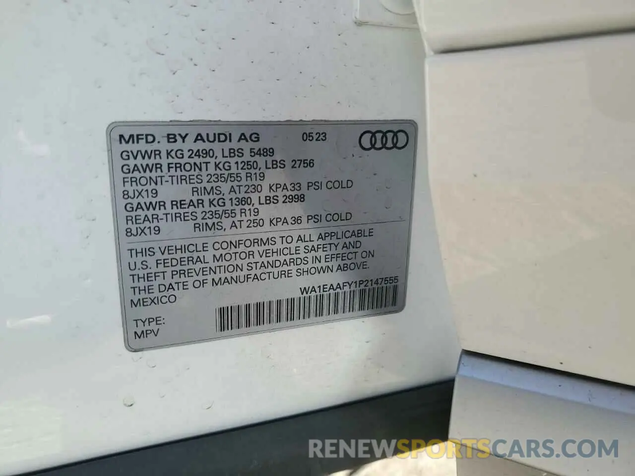 14 fotografías del automóvil dañado WA1EAAFY1P2147555 AUDI Q5 2023