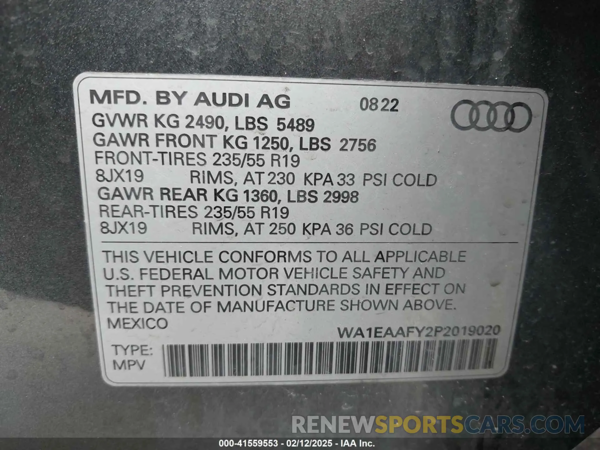 9 fotografías del automóvil dañado WA1EAAFY2P2019020 AUDI Q5 2023
