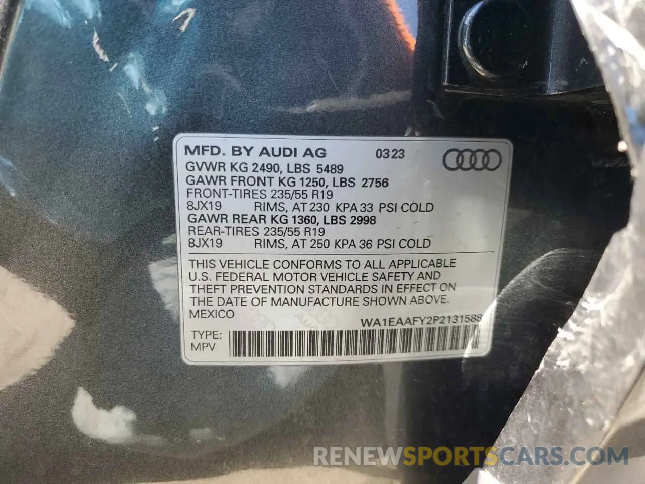 13 fotografías del automóvil dañado WA1EAAFY2P2131588 AUDI Q5 2023