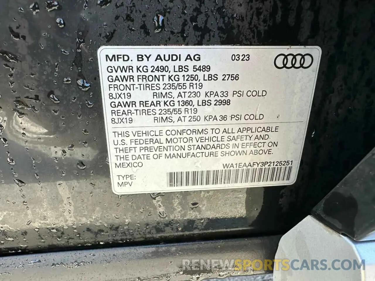 10 fotografías del automóvil dañado WA1EAAFY3P2125251 AUDI Q5 2023