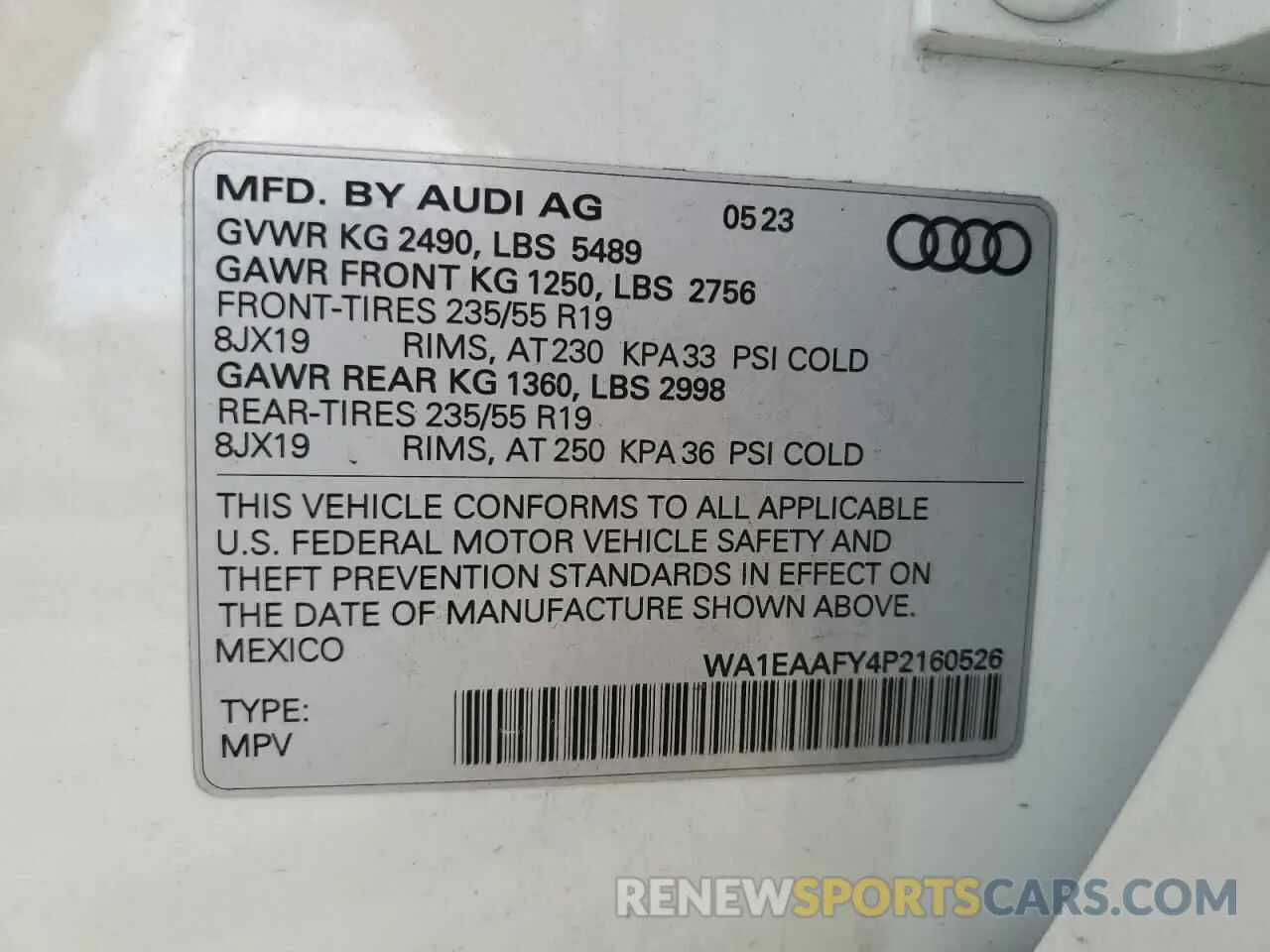 16 fotografías del automóvil dañado WA1EAAFY4P2160526 AUDI Q5 2023