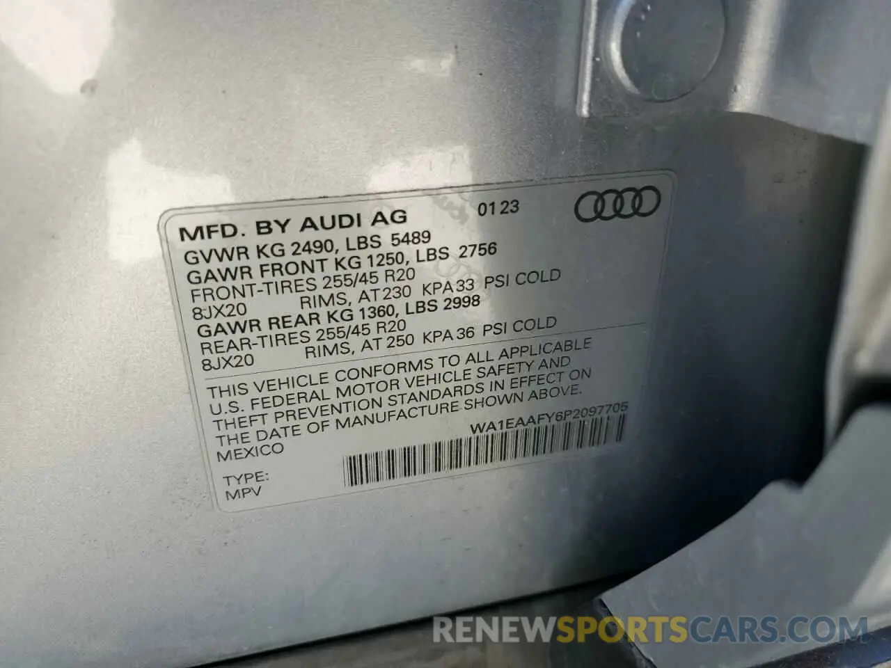 14 fotografías del automóvil dañado WA1EAAFY6P2097705 AUDI Q5 2023