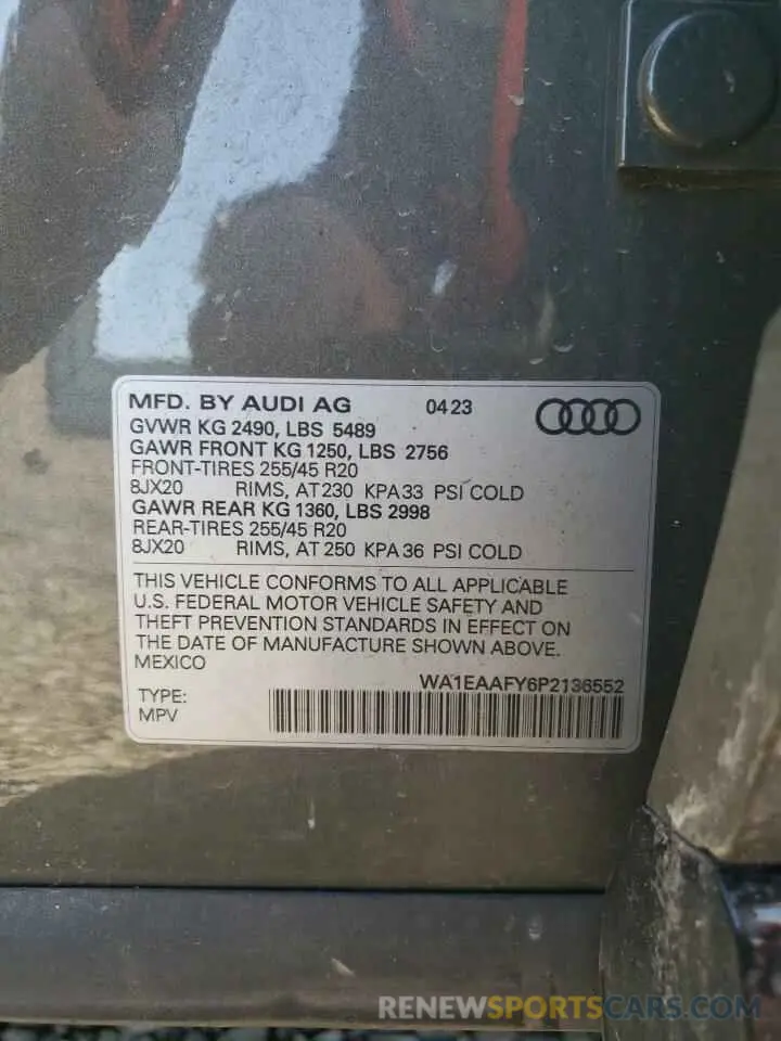 15 fotografías del automóvil dañado WA1EAAFY6P2136552 AUDI Q5 2023