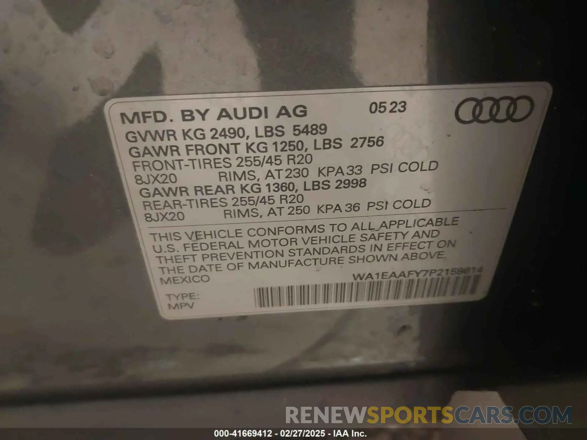 9 fotografías del automóvil dañado WA1EAAFY7P2159614 AUDI Q5 2023