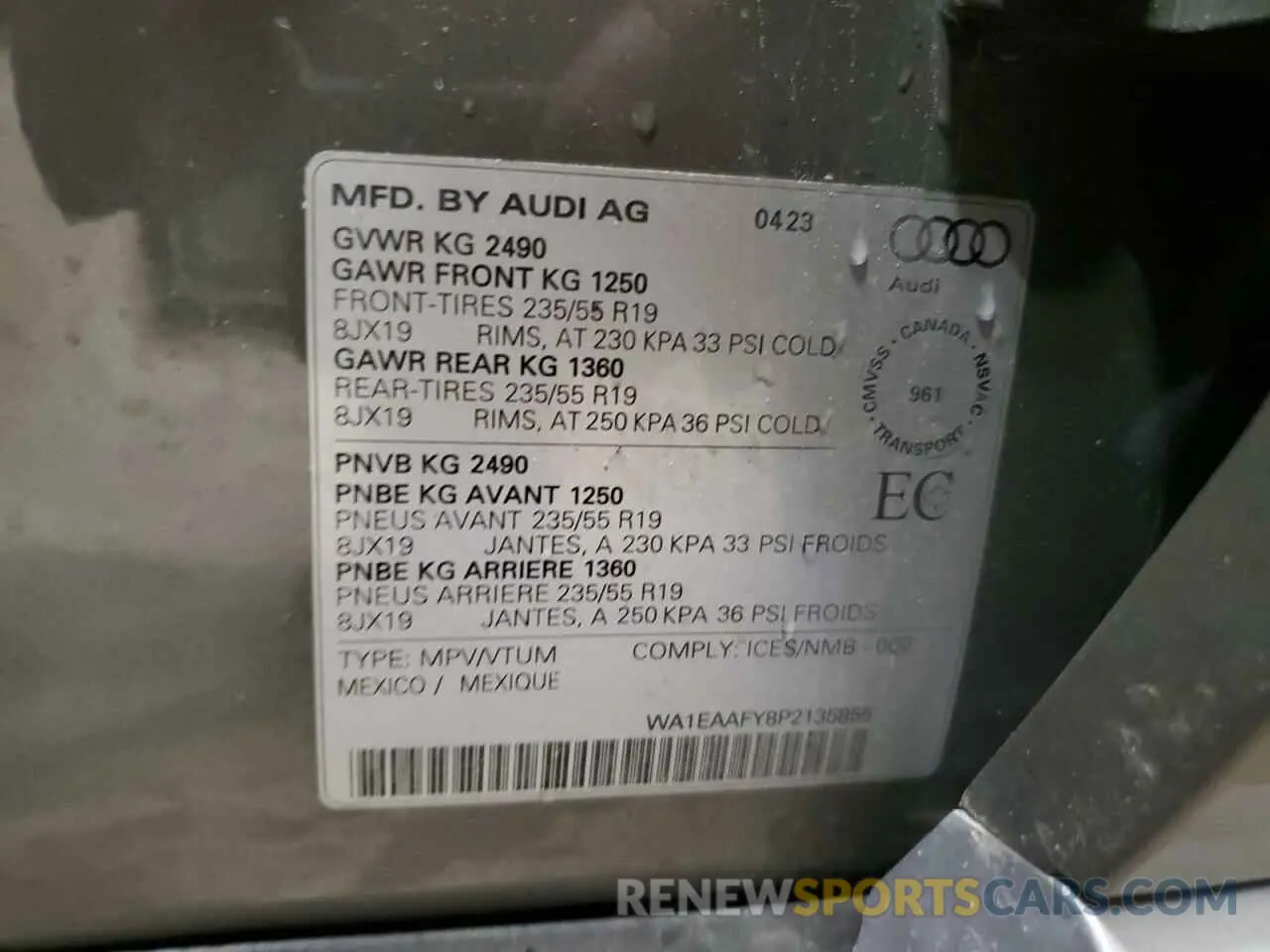 14 fotografías del automóvil dañado WA1EAAFY8P2135855 AUDI Q5 2023