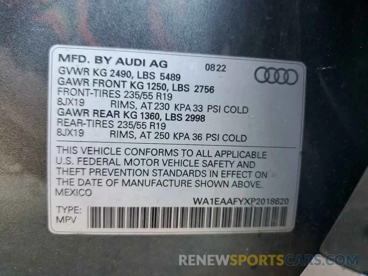 13 fotografías del automóvil dañado WA1EAAFYXP2018620 AUDI Q5 2023