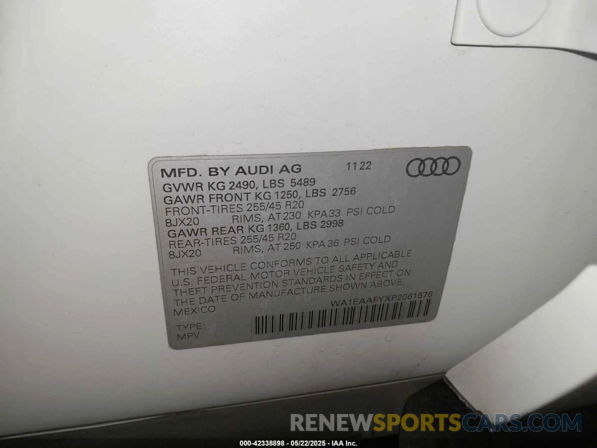 9 fotografías del automóvil dañado WA1EAAFYXP2061578 AUDI Q5 2023