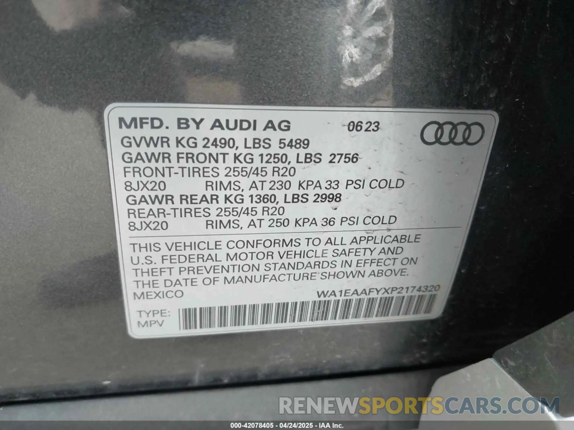 9 fotografías del automóvil dañado WA1EAAFYXP2174320 AUDI Q5 2023