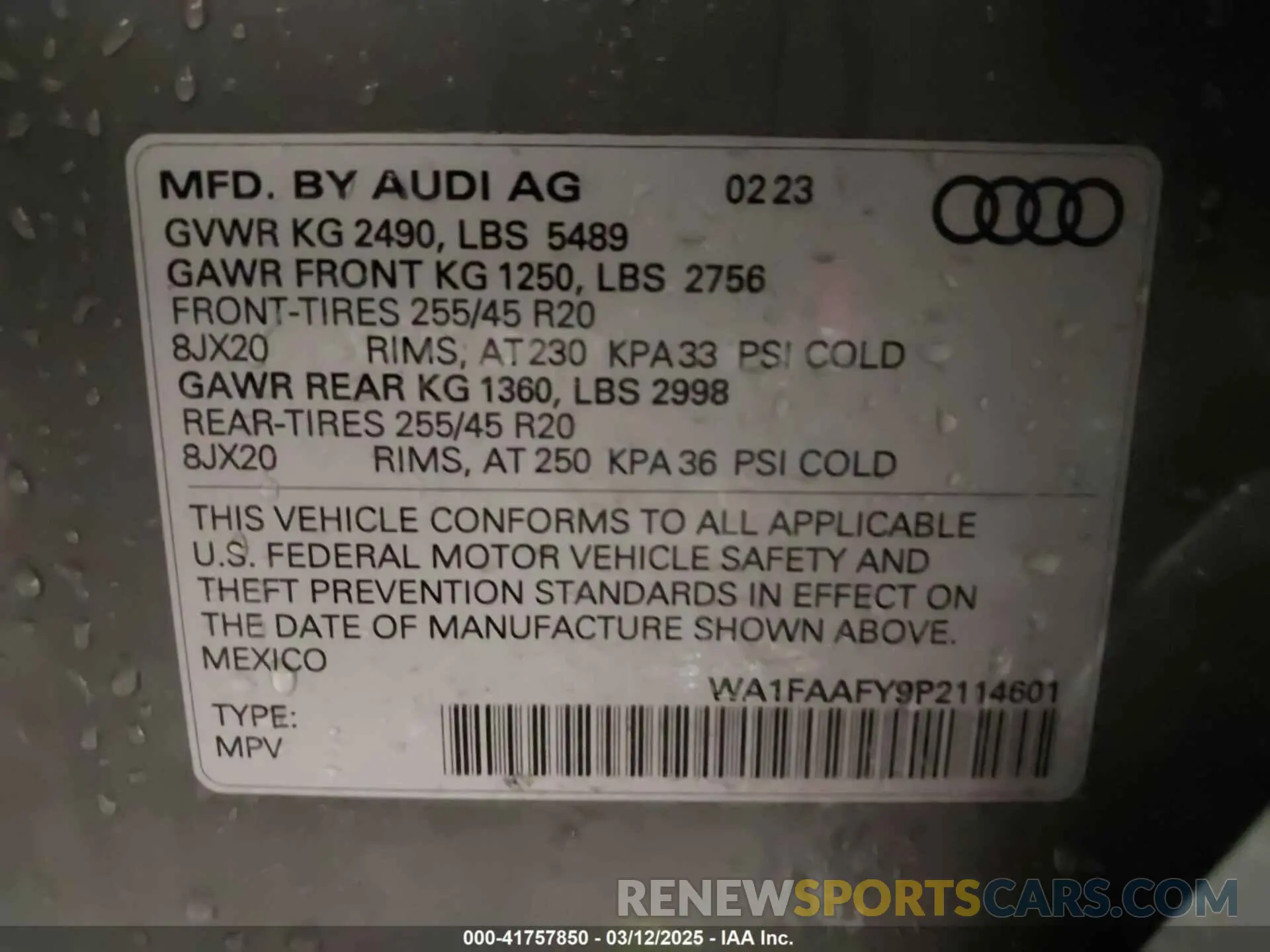 9 fotografías del automóvil dañado WA1FAAFY9P2114601 AUDI Q5 2023