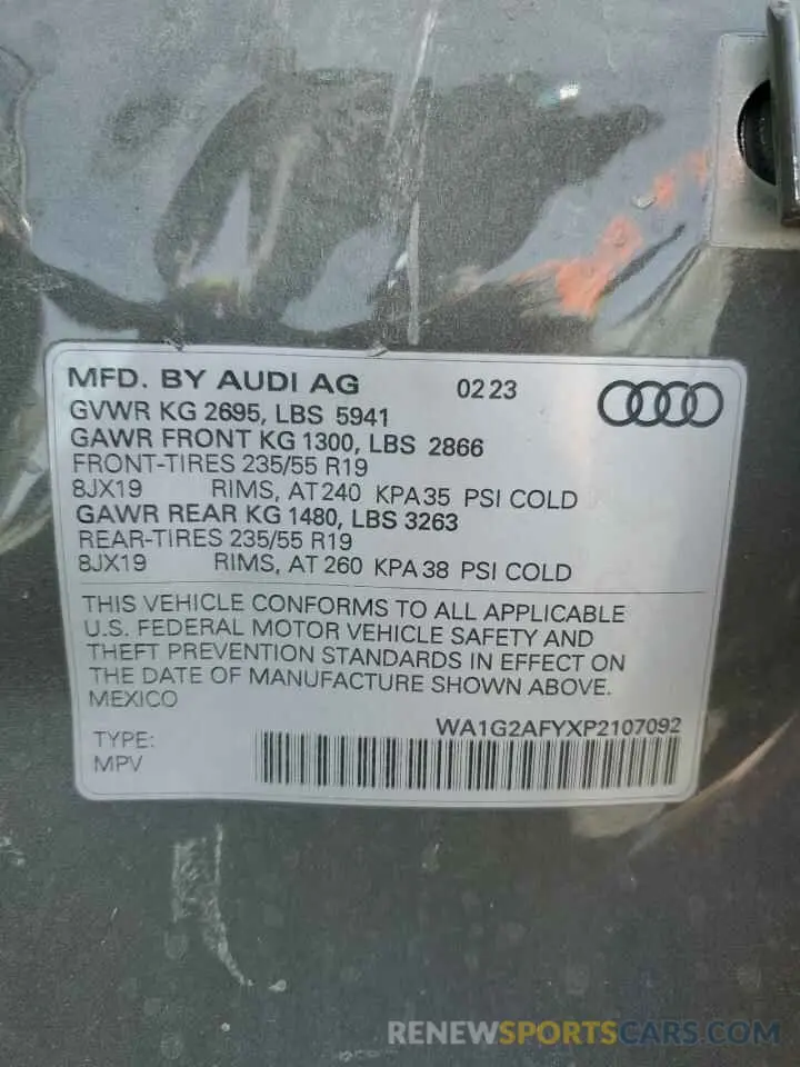 15 fotografías del automóvil dañado WA1G2AFYXP2107092 AUDI Q5 2023
