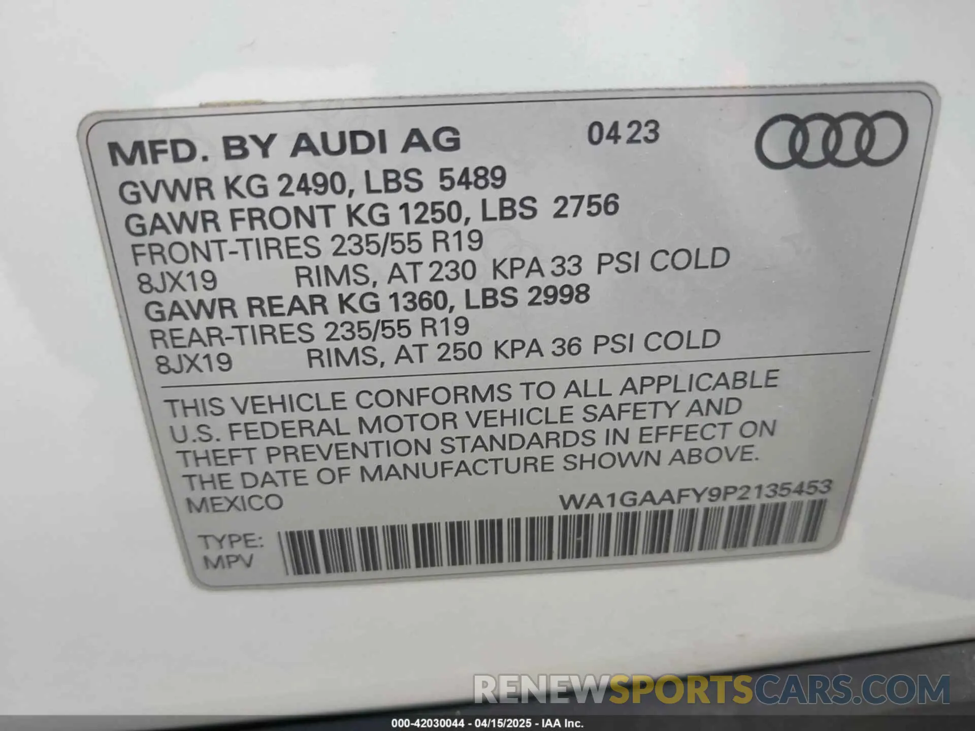 9 fotografías del automóvil dañado WA1GAAFY9P2135453 AUDI Q5 2023