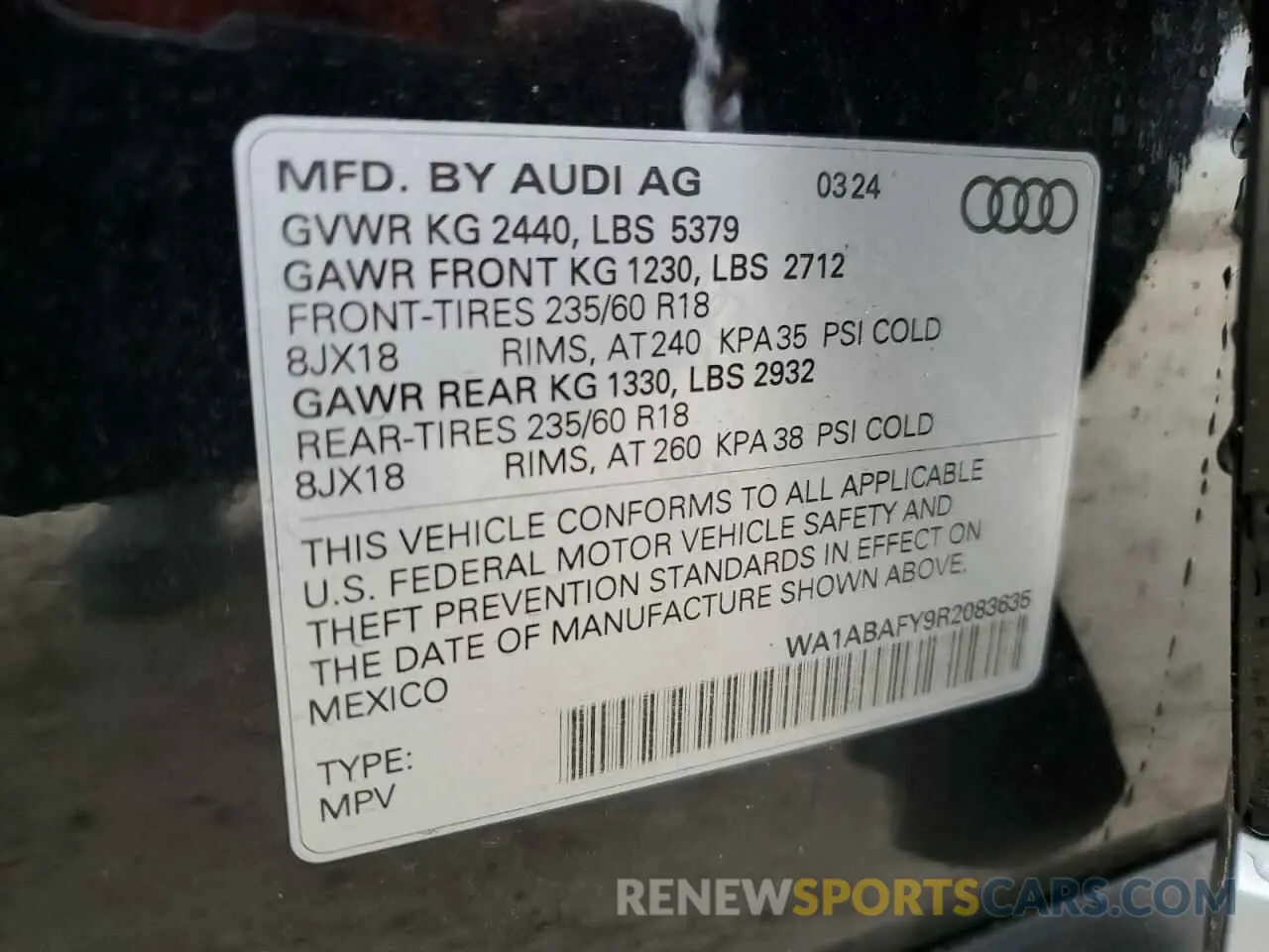 14 fotografías del automóvil dañado WA1ABAFY9R2083635 AUDI Q5 2024