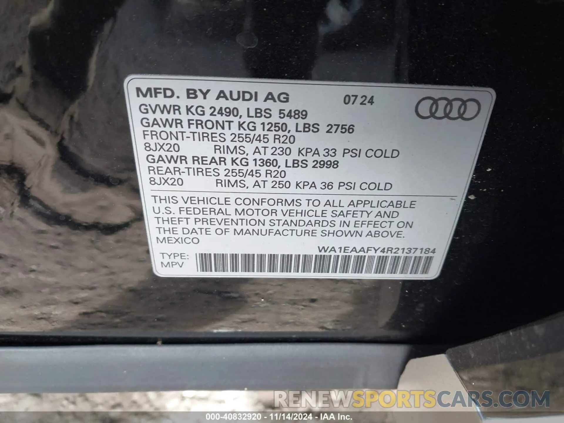 9 fotografías del automóvil dañado WA1EAAFY4R2137184 AUDI Q5 2024