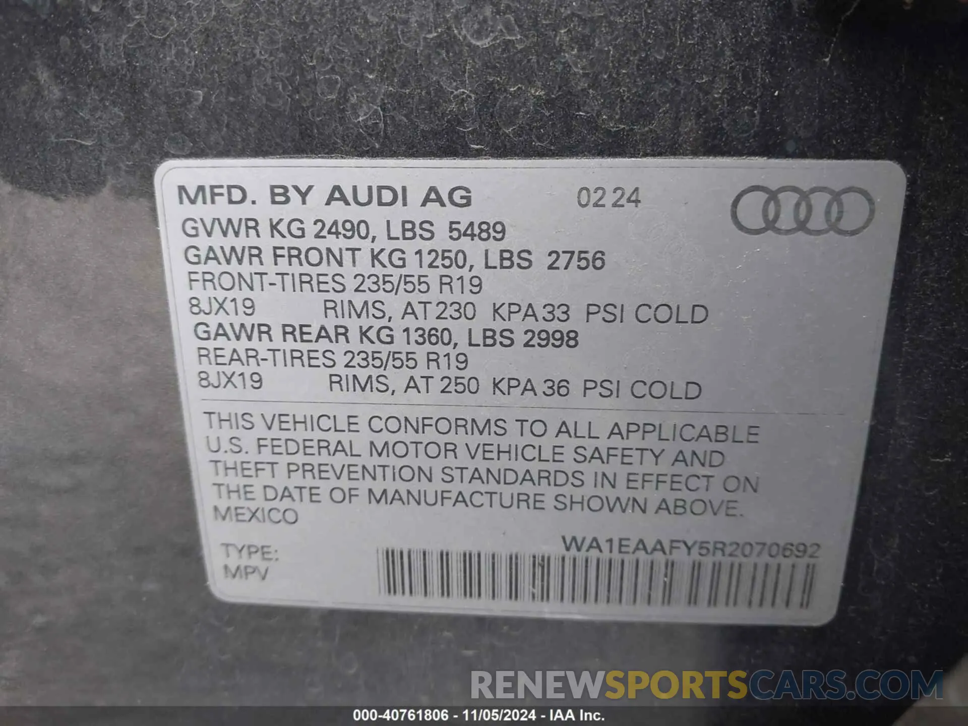 9 fotografías del automóvil dañado WA1EAAFY5R2070692 AUDI Q5 2024
