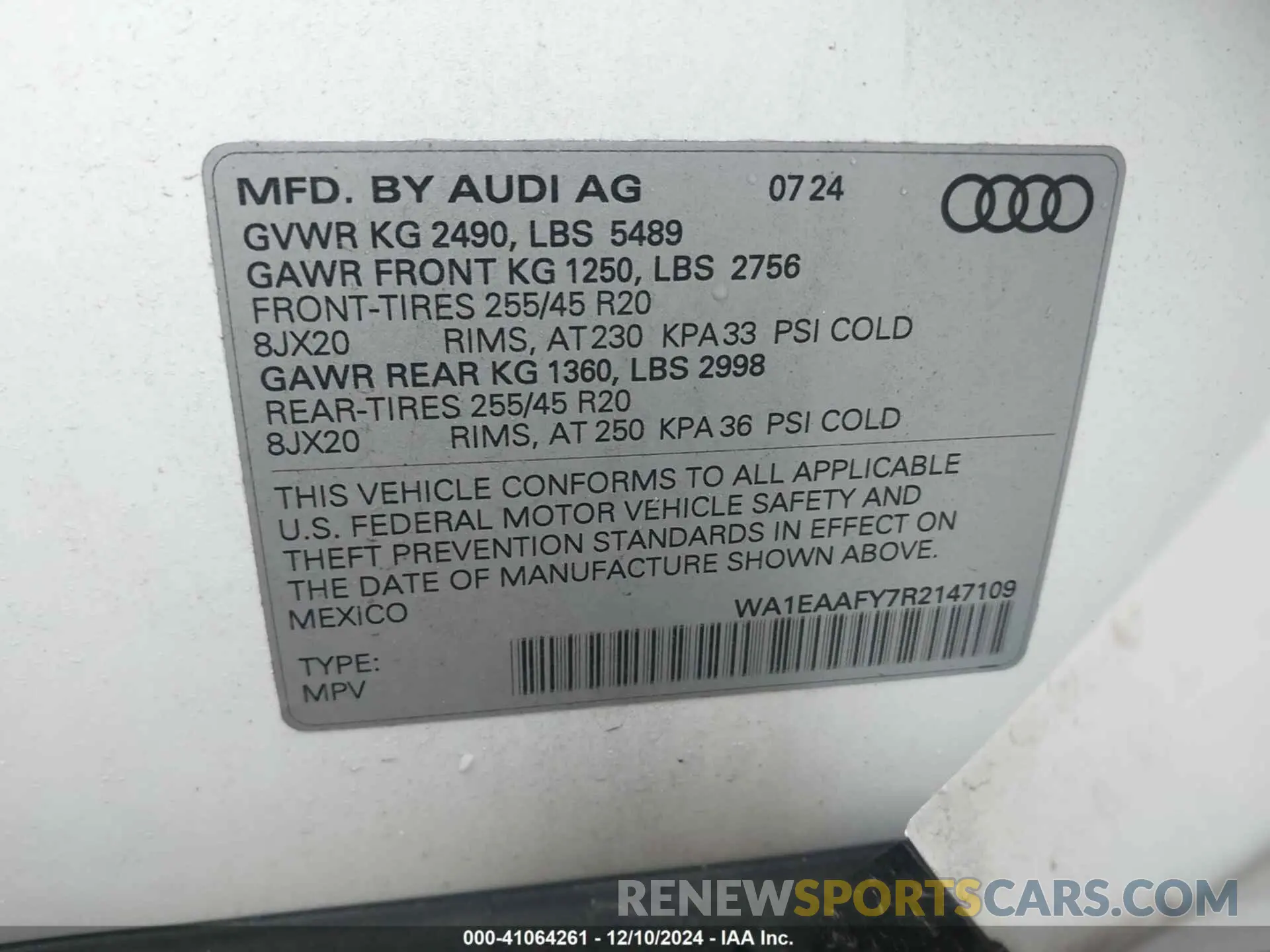 9 fotografías del automóvil dañado WA1EAAFY7R2147109 AUDI Q5 2024