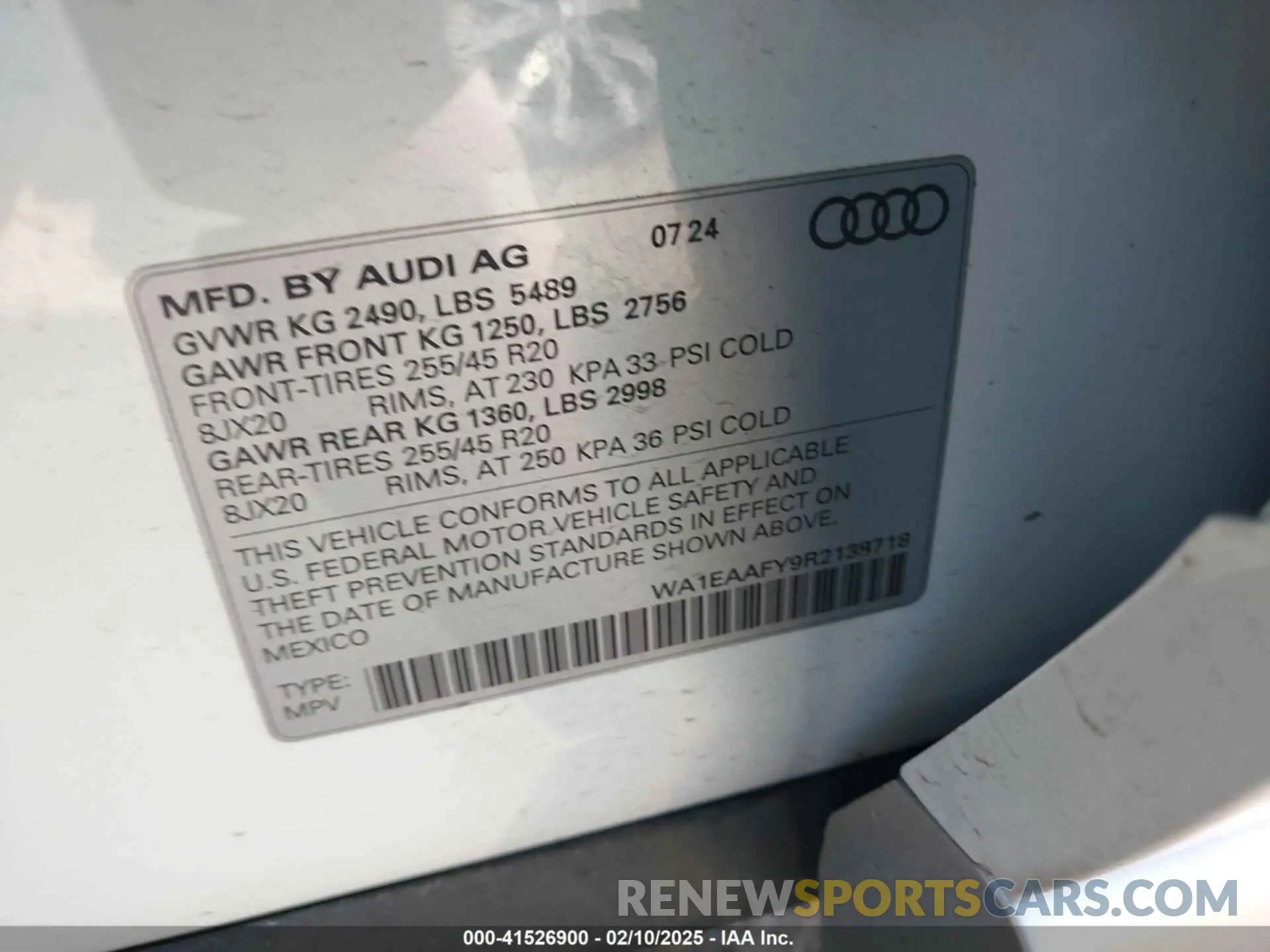 9 fotografías del automóvil dañado WA1EAAFY9R2138718 AUDI Q5 2024