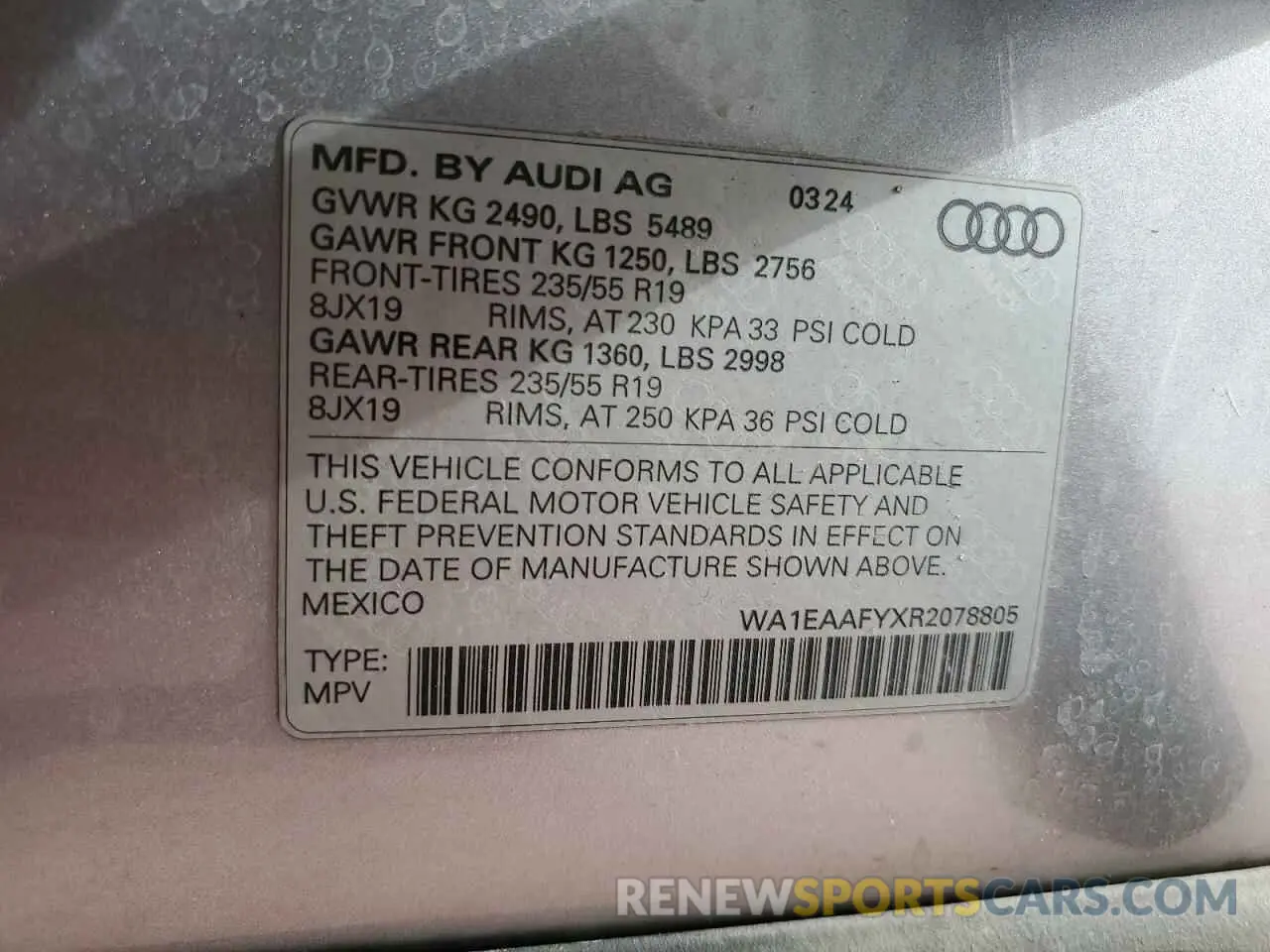 14 fotografías del automóvil dañado WA1EAAFYXR2078805 AUDI Q5 2024