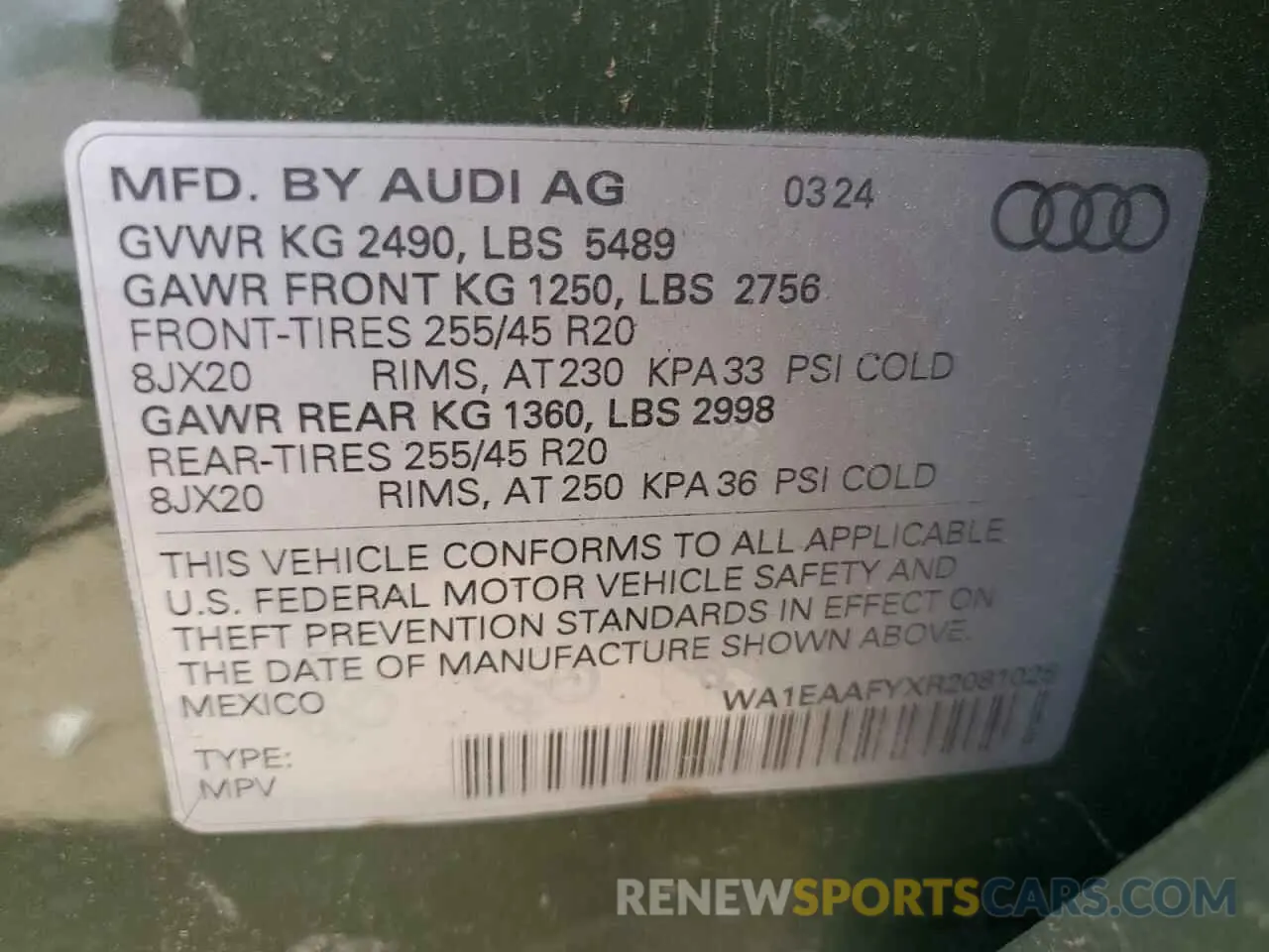 12 fotografías del automóvil dañado WA1EAAFYXR2081025 AUDI Q5 2024