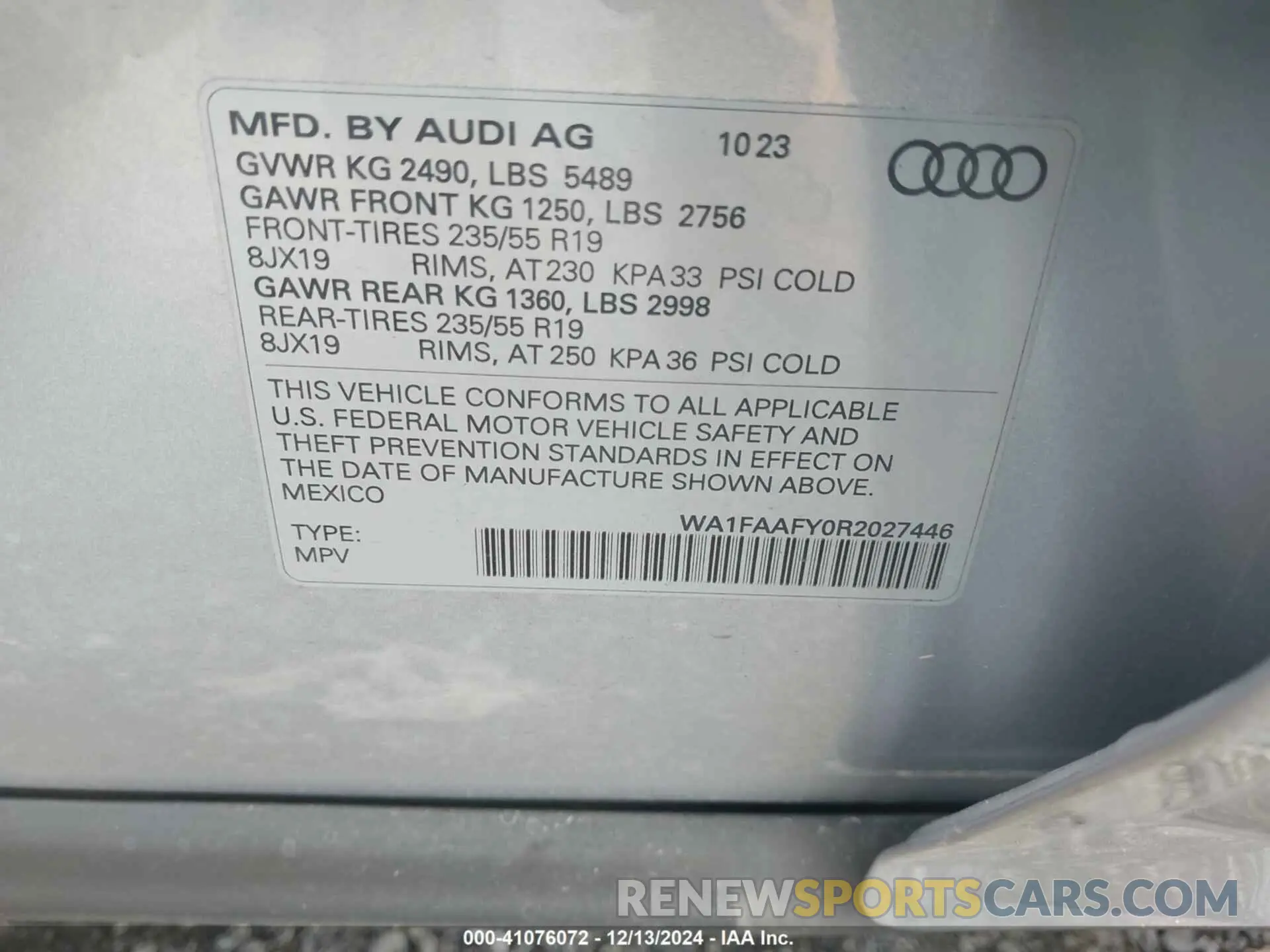 9 fotografías del automóvil dañado WA1FAAFY0R2027446 AUDI Q5 2024