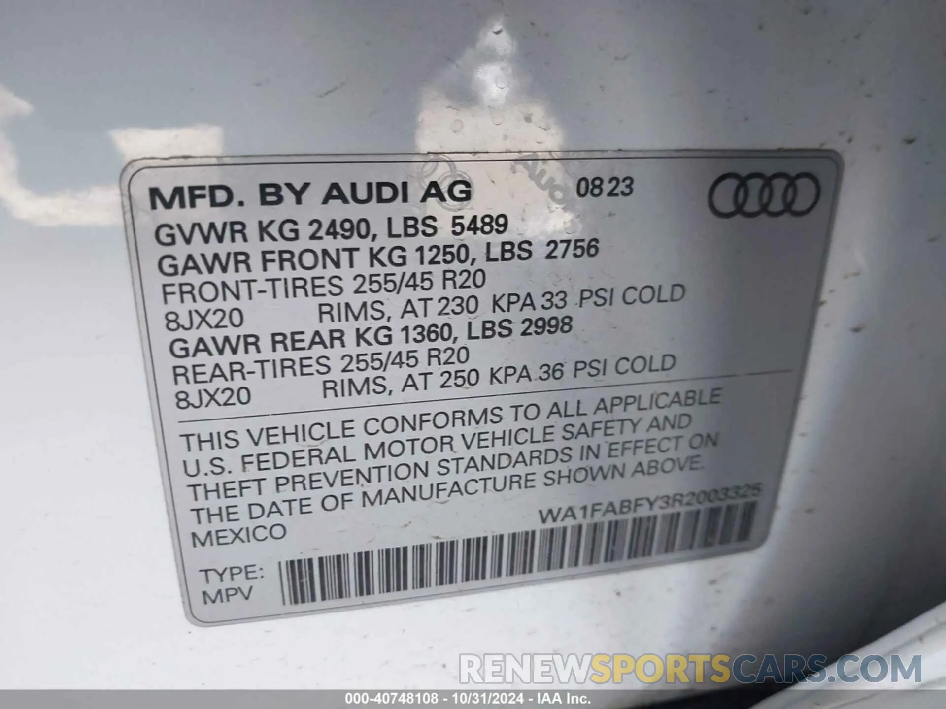9 fotografías del automóvil dañado WA1FABFY3R2003325 AUDI Q5 2024