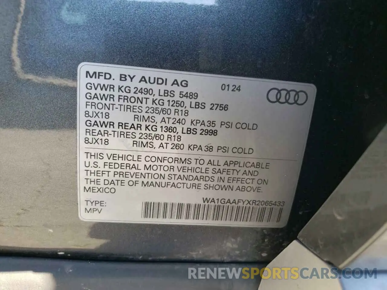 14 fotografías del automóvil dañado WA1GAAFYXR2065433 AUDI Q5 2024
