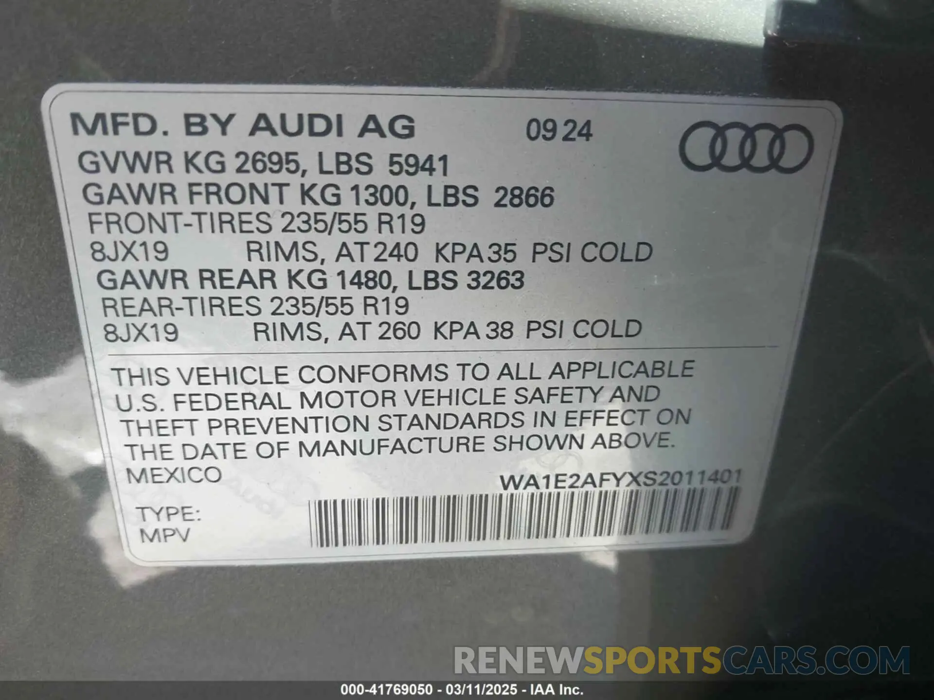 9 fotografías del automóvil dañado WA1E2AFYXS2011401 AUDI Q5 2025