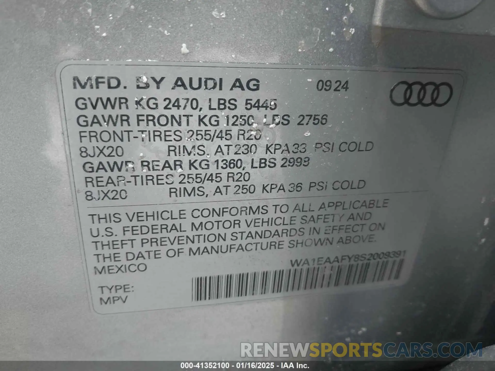 9 fotografías del automóvil dañado WA1EAAFY8S2009391 AUDI Q5 2025