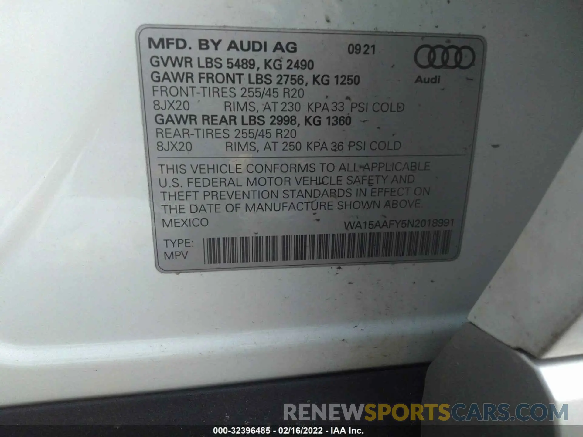 9 fotografías del automóvil dañado WA15AAFY5N2018991 AUDI Q5 SPORTBACK 2022