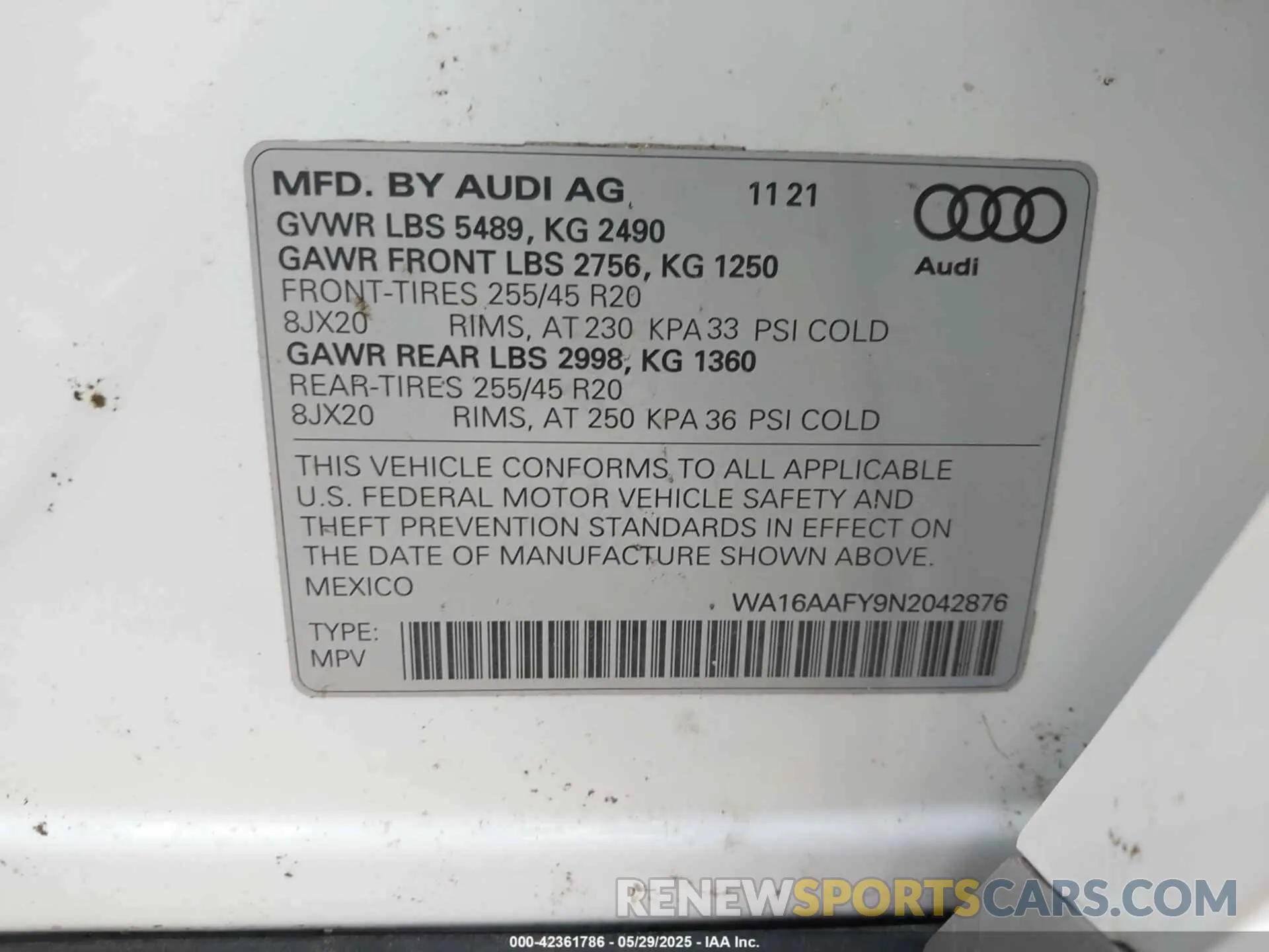9 fotografías del automóvil dañado WA16AAFY9N2042876 AUDI Q5 SPORTBACK 2022