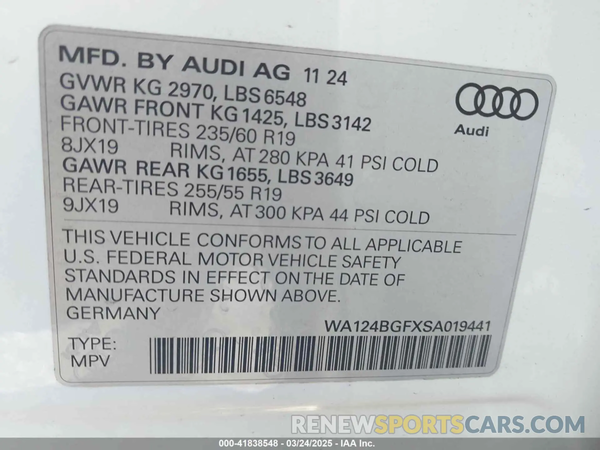 9 fotografías del automóvil dañado WA124BGFXSA019441 AUDI Q6 E-TRON 2025